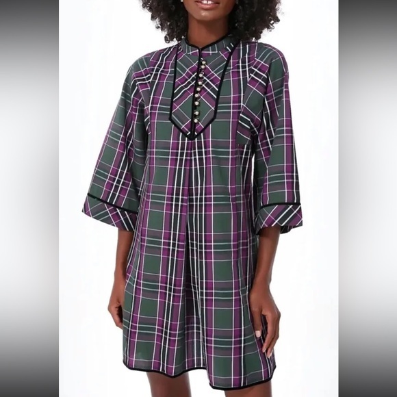 Tuckernuck Dresses & Skirts - Tuckernuck Aubergine Tartan Indre Dress Womens Purple Tunic Velvet Trim Sz XS